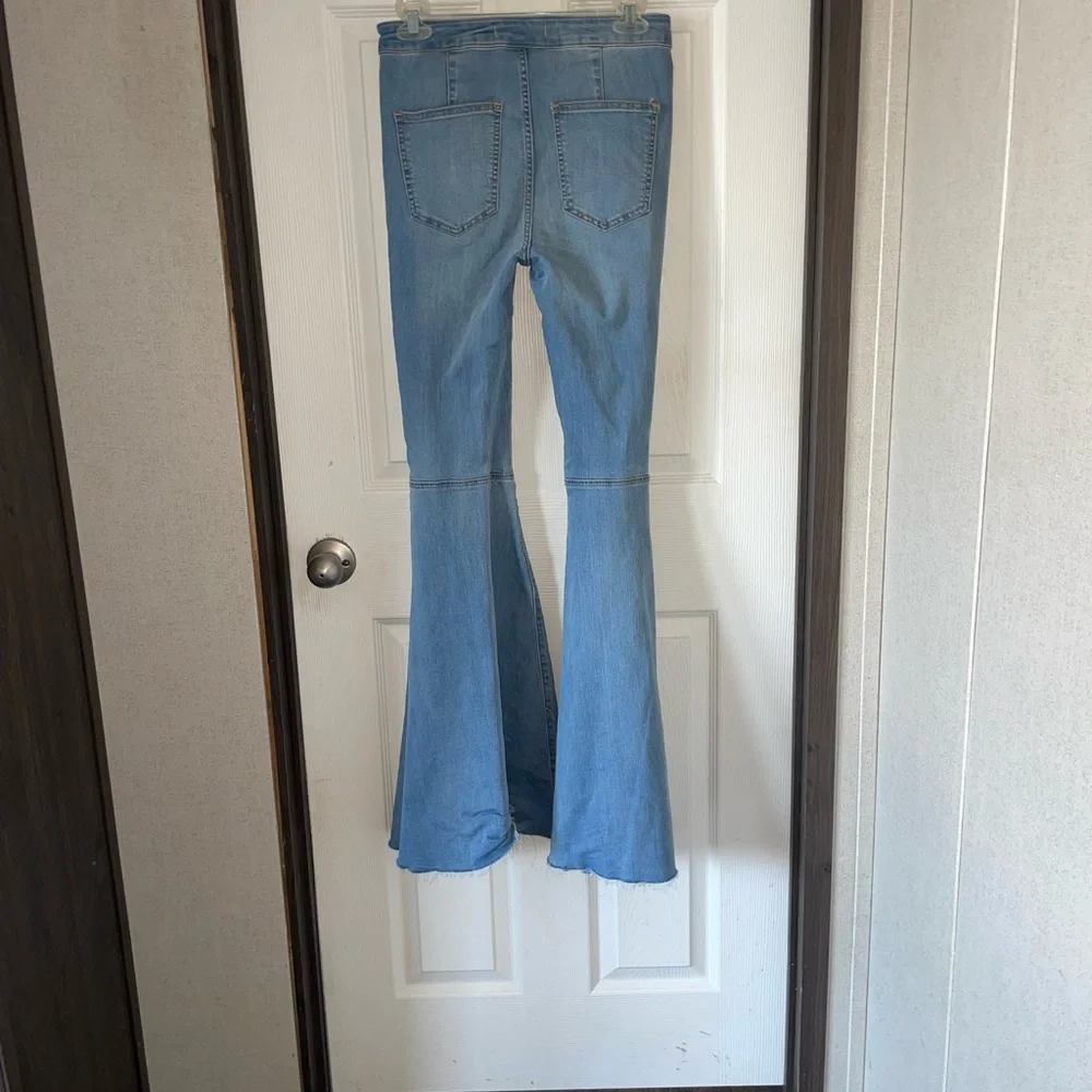 Free People Blue Flare Wide Leg Jeans - Picture 2 of 3